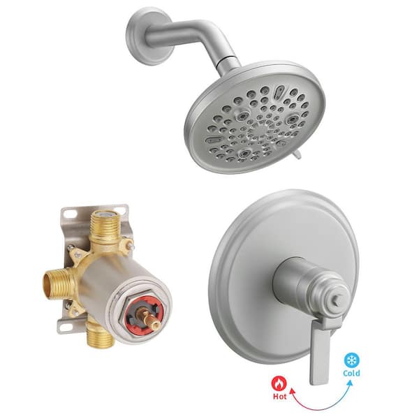 Single Handle 1-Spray Round Rain Shower Faucet Set 1.8 GPM with High Pressure Shower Head in Brushed Nickel