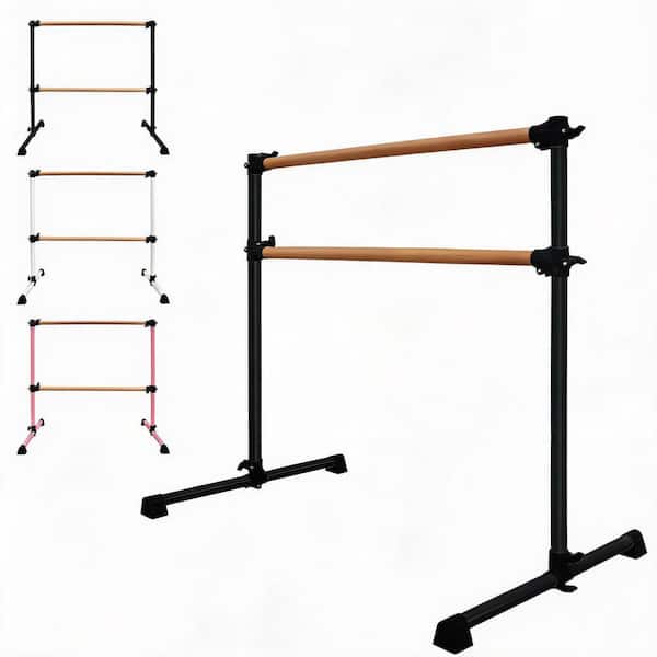 Black Solid Wood 48 in. Portable Ballet Barre with Adjustable Height 6.7-46 in. Black Steel Unassembled