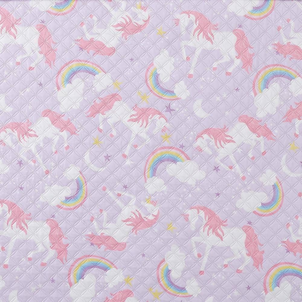 Purple Twin Unicorn and Rainbow Microfiber Quilt Set