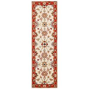 Agra Collection Mahal Design 2 ft. x 8 ft. Indoor Handmade Wool Runner Rug, 2 ft. 3 in. x 7 ft. 6 in., Beige Red