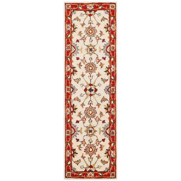 Ottomanson Agra Collection Mahal Design 2 ft. x 8 ft. Indoor Handmade Wool Runner Rug, 2 ft. 3 in. x 7 ft. 6 in., Beige Red