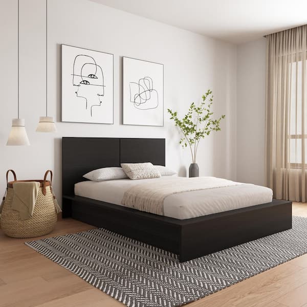 Nexera James Black Frame Queen Size Platform Bed with Headboard