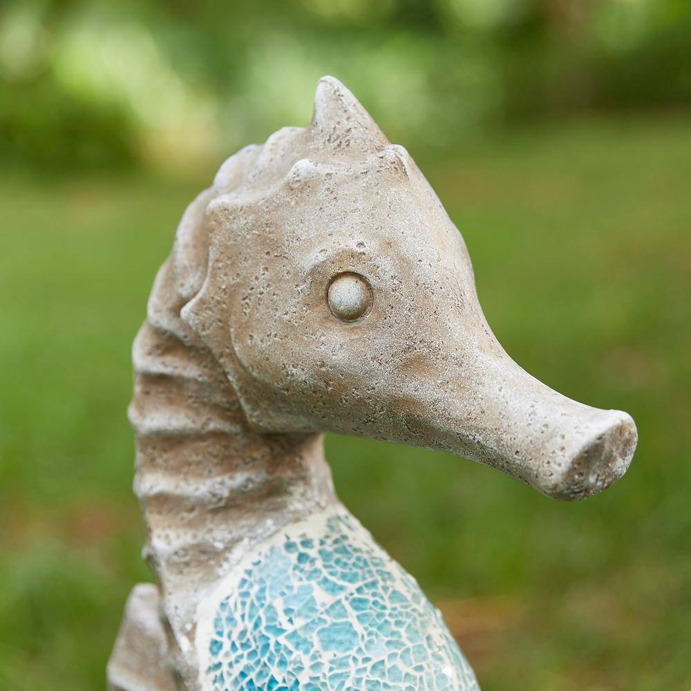 21" Faux Granite and Mosaic Marine Sea Horse Sculpture