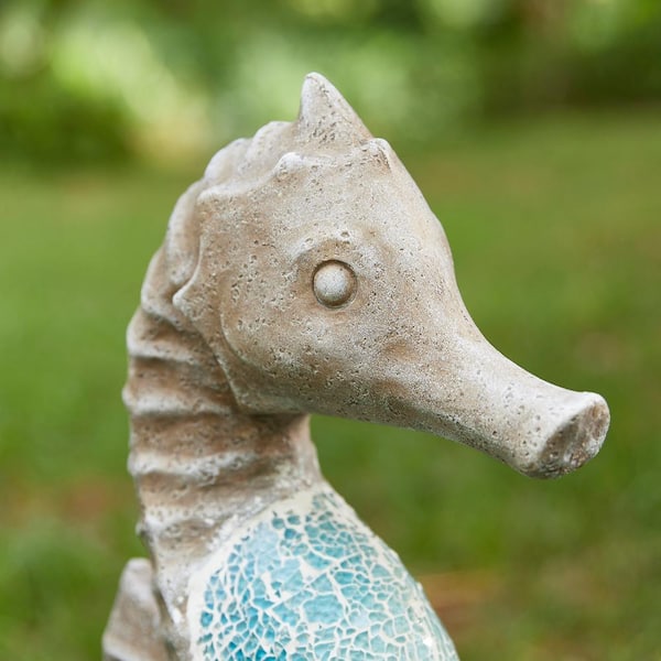 Glitzhome 21 in. H MGO Marine Faux Granite and Mosaic Sea Horse