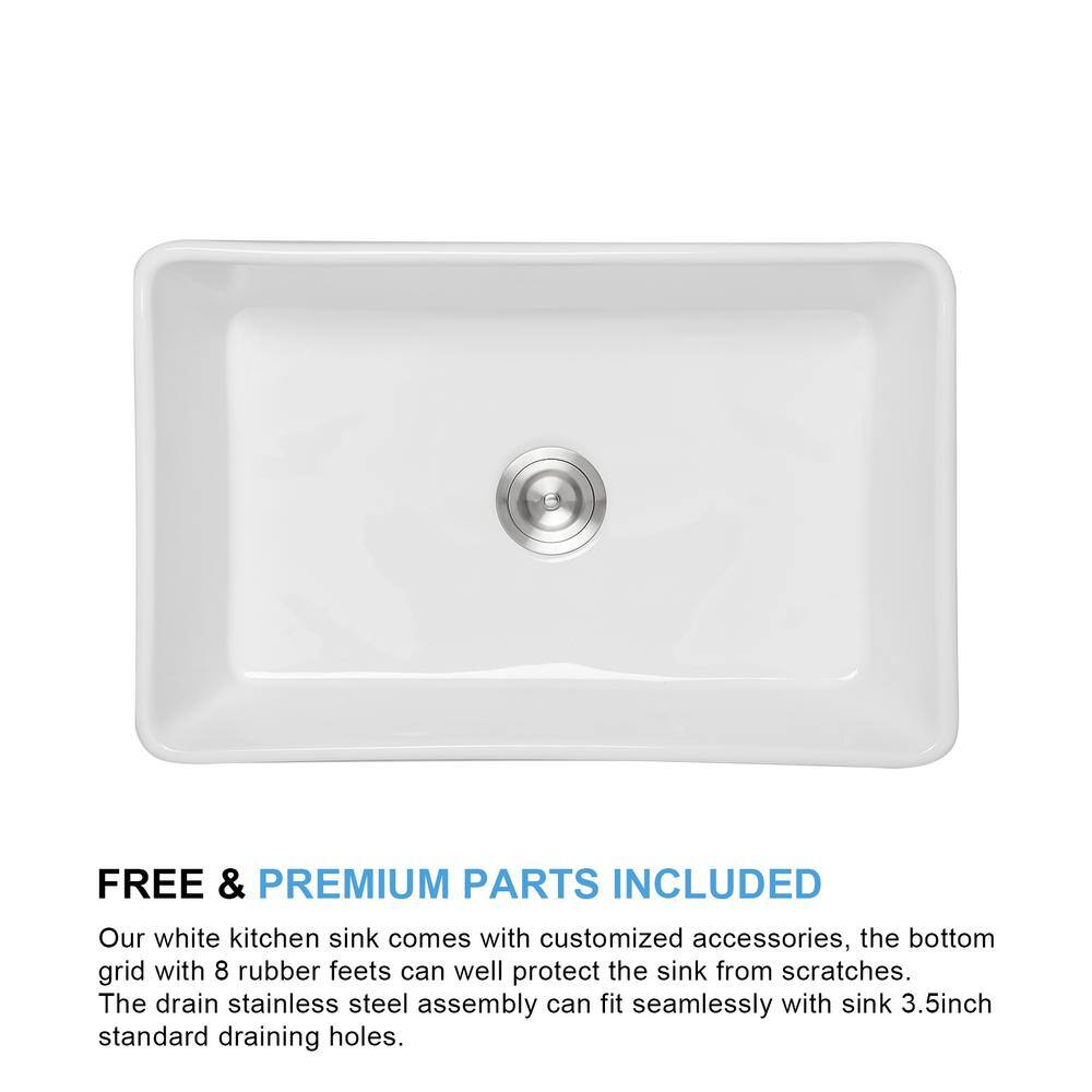 33'' White Ceramic Farmhouse Apron-Front Single Bowl Kitchen Sink