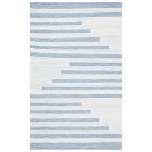 Striped Kilim Ivory Blue 6 ft. x 9 ft. Striped Area Rug
