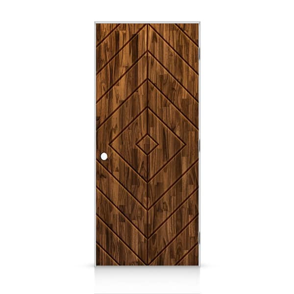 CALHOME 30 in. x 96 in. Diamond Left-Handed Hollow-Core Walnut Stained Smooth Pine Wood Single Prehung Interior Door