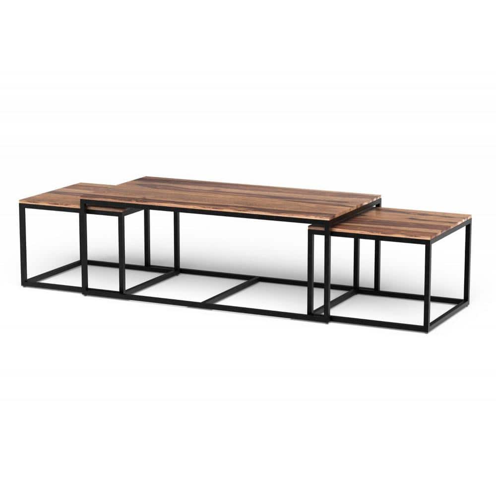 Contemporary Sheesham Wood & Metal Nesting Coffee Table Set