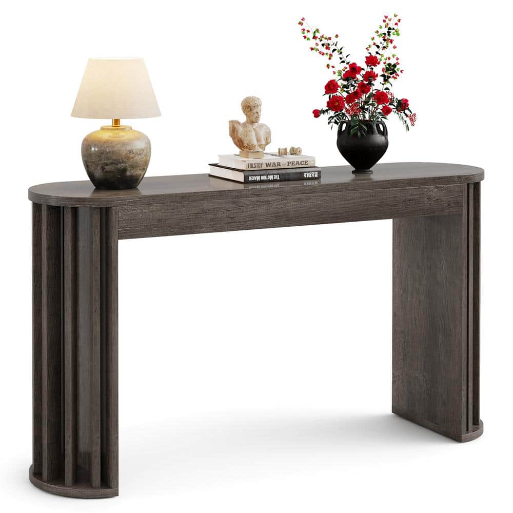 Gray Engineered Wood Farmhouse Console Table with Storage