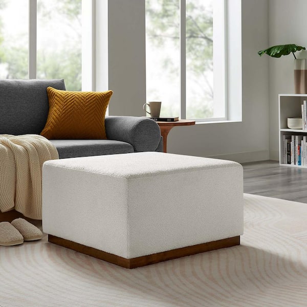 Tilden Large 28 in. Square Boucle Upholstered Ottoman in Cloud Walnut