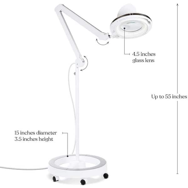 White Magnifying Led Floor Lamp, Magnifying Floor Lamp With 5 Wheels Rolling Base