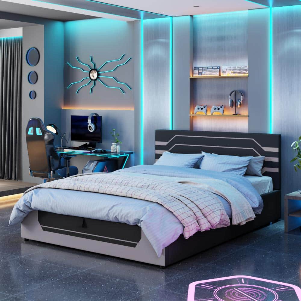 Black+Gray Esports Design Queen Size Hydraulic Storage Gaming Platform Bed with Cyberpunk Aesthetics price history on PriceWatchPro