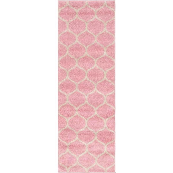 Trellis Frieze Rounded Light Pink 2 ft. x 6 ft. Area Rug