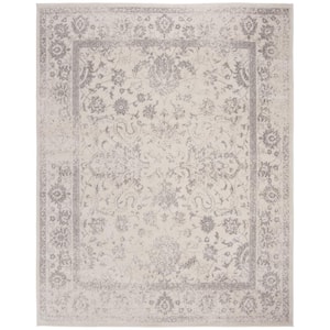 Adirondack Ivory/Silver 8 ft. x 10 ft. Border Distressed Area Rug