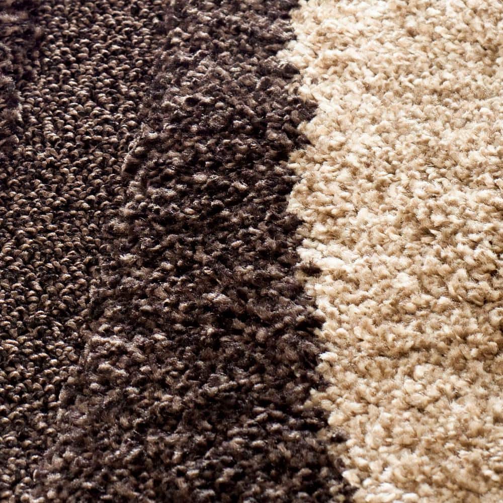 Deluxe Dark Brown & Beige Square Shag Rug, Easy Care Synthetic, 79"