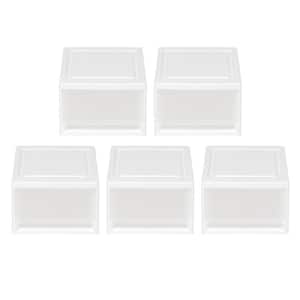 5.5 Qt. Samll Stackble Drawer, Storage Tote, with a built-in handle, in White, (5 Pack)