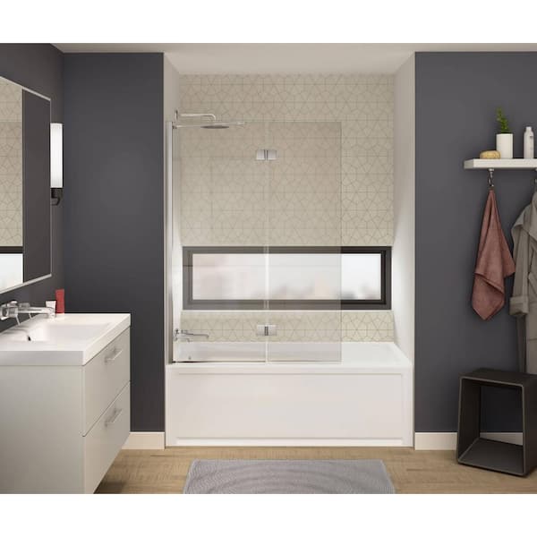 MAAX Axial Duo Shield 42 in. x 58 in. Frameless Tub Door with 24 in. Fixed Panel and 18 in. Pivoting Panel in Chrome