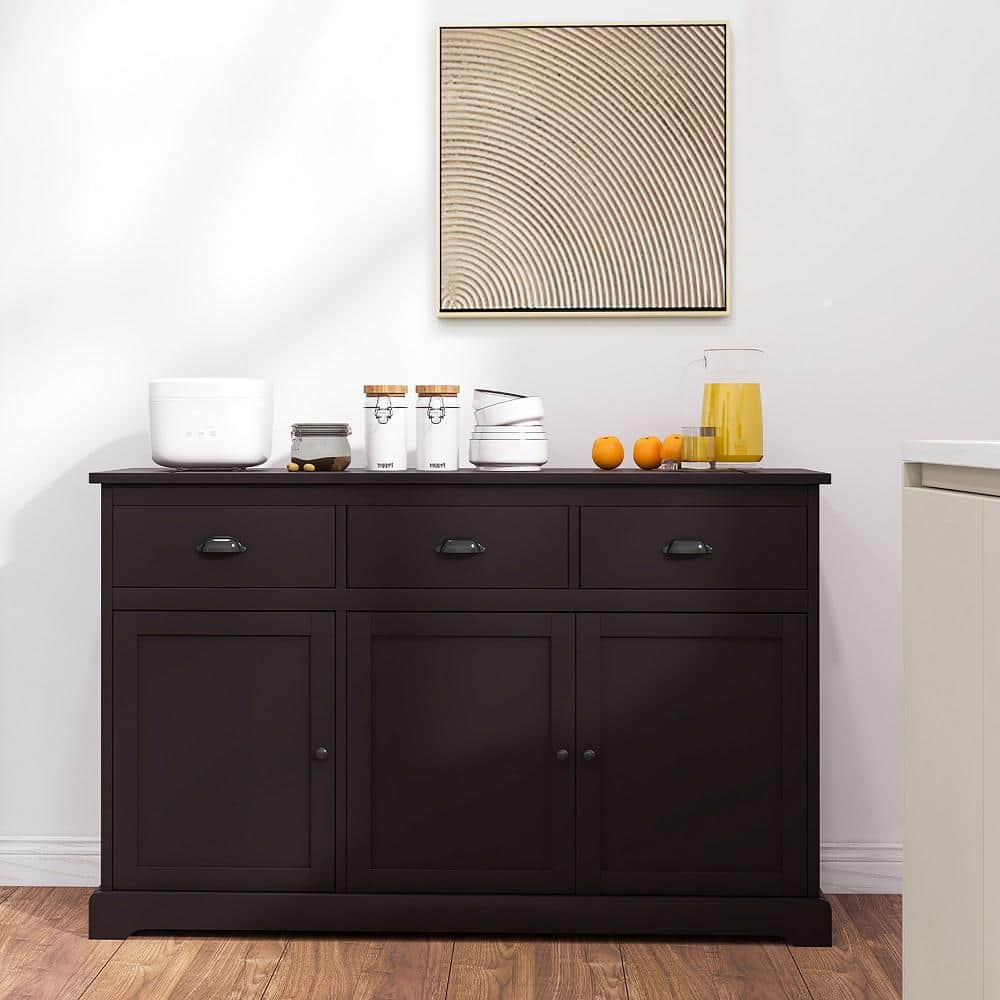 Brown MDF and Particleboard Sideboard Buffet Cabinet with 3 Drawers