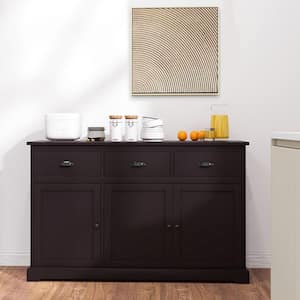 3-Drawers Brown Wooden 53.5 in. Sideboard Buffet Cabinet Console Table Kitchen Storage Cupboard
