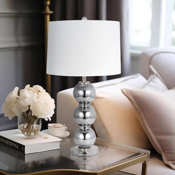 28 in. Gray Glass Orbs Table Lamp with White Linen Shade