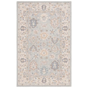 Martha Stewart Gray/Ivory 5 ft. x 8 ft. Border Floral Ornate Area Rug