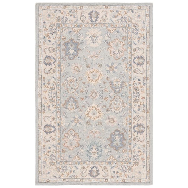 SAFAVIEH Martha Stewart Gray/Ivory 8 ft. x 10 ft. Border Floral Ornate Area Rug