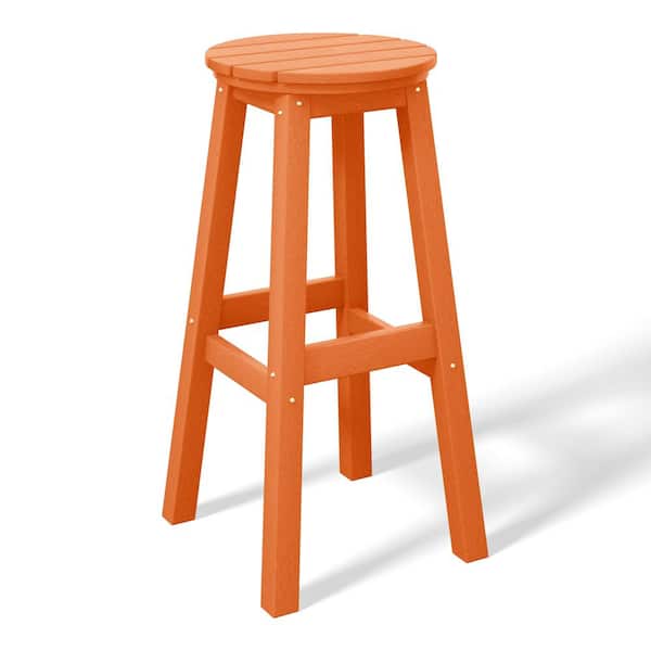 WESTIN OUTDOOR Laguna 29 in. HDPE Plastic All Weather Backless Round Seat Bar Height Outdoor Bar Stool in, Orange