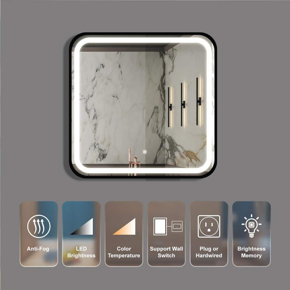 32 in. W x 32 in. H LED Square Frameless Wall Bathroom Vanity Mirror ...