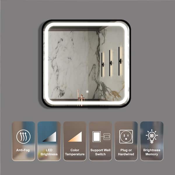 Unbranded 32 in. W x 32 in. H LED Square Frameless Wall Bathroom Vanity Mirror with High Lumen in Black