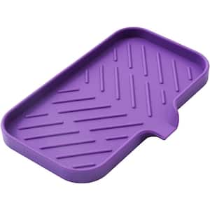 9.6 in. Silicone Bathroom Soap Dishes with Drain and Kitchen Sink Organizer Sponge Holder, Dish Soap Tray in Purple