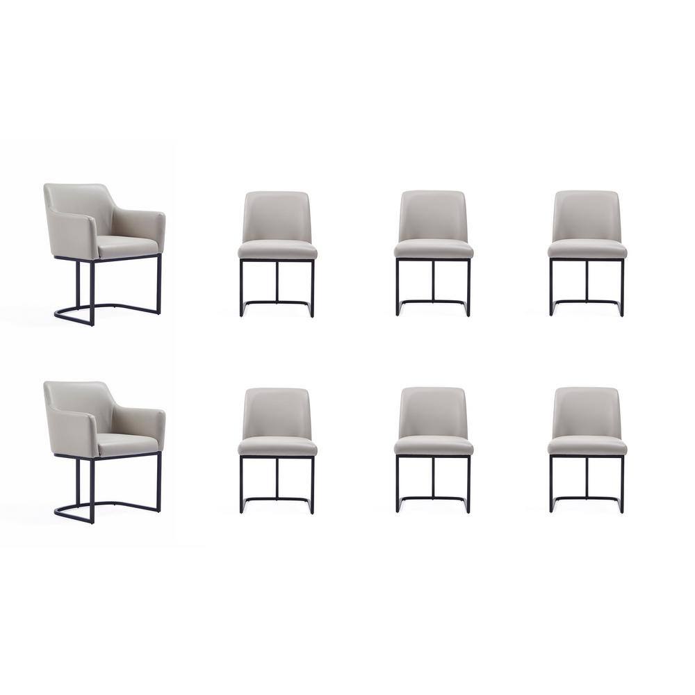 Serena Light Grey Faux Leather Upholstered Dining Arm Chair Set with Metal Frame