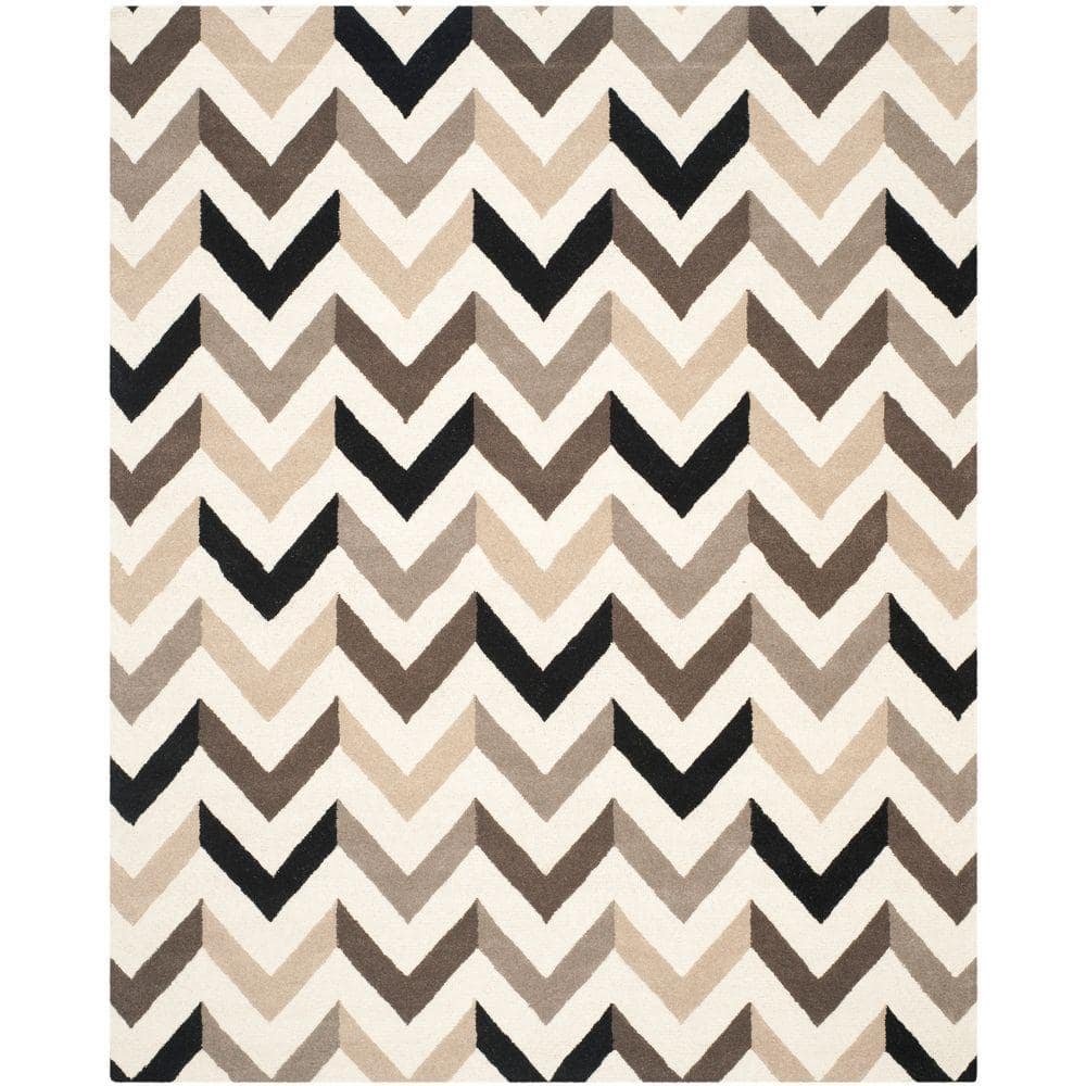 Ivory and Black Hand-Tufted Wool 6' x 9' Rectangular Area Rug