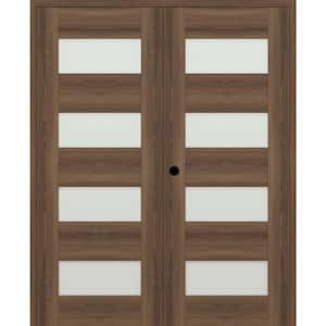 Vona 07-08 72 in. x 84 in. Right Active 4-Lite Frosted Glass Pecan Nutwood Wood Composite Double Prehung Interior Door