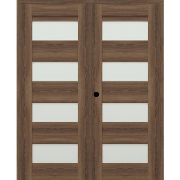 Belldinni Vona 07-08 64 in. x 84 in. Right Active 4-Lite Frosted Glass Pecan Nutwood Wood Composite Double Prehung Interior Door