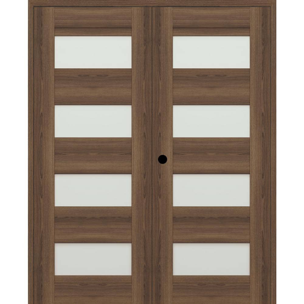 Vona 07-08 36 in. x 84 in. Right Active 4-Lite Frosted Glass Pecan Nutwood Wood Composite Double Prehung Interior Door price history on PriceWatchPro