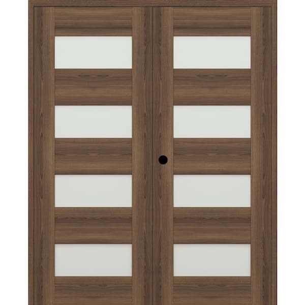 Belldinni Vona 07-08 72 in. x 96 in. Right Active 4-Lite Frosted Glass Pecan Nutwood Wood Composite Double Prehung Interior Door