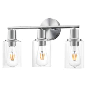 18.19 in. 3-Light Silver Color Vanity Light with Clear Glass Shade