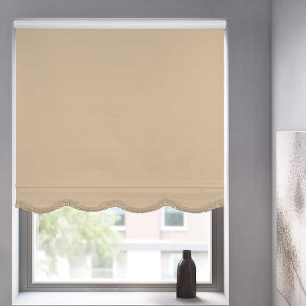 Chicology Fringe Sand Textured Cordless Blackout Privacy Vinyl Roller Shade 49 in. W x 64 in. L