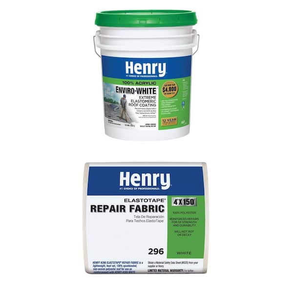 687 Enviro-White Acrylic Elastomeric Reflective Roof Coating 4.75 gal & 296 ElastoTape White Repair Fabric 4 in x 150 ft