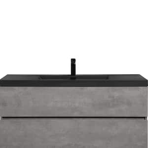 48 in. W x 20 in. D x 22 in. H Single Sink Floating Bath Vanity in Cement Grey with Matte Black Quartz Sand Top