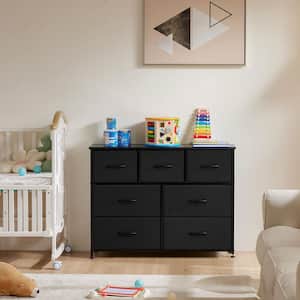 Black 7 Drawer 39.3 W in. Fabric Storage Tower Dresser Wooden Top without Mirror for Kid Room, Closet, Entryway, Nursery
