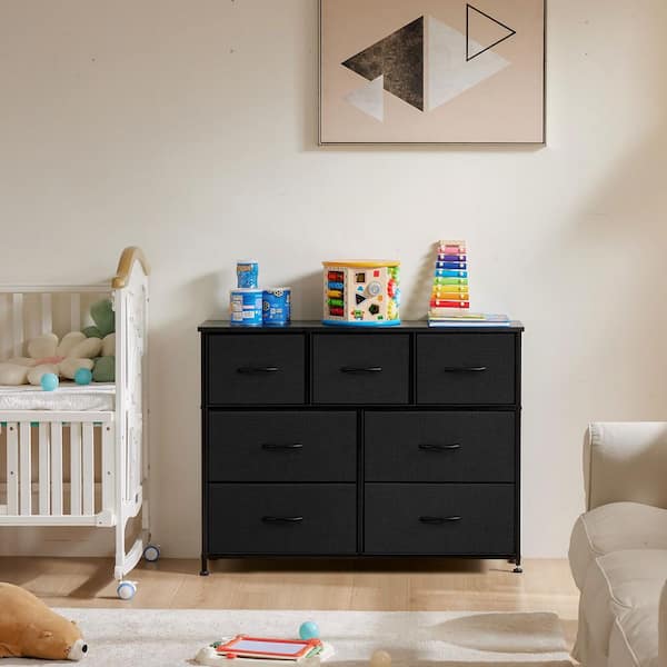 Bestier Black 7 Drawer 39.3 W in. Fabric Storage Tower Dresser Wooden Top without Mirror for Kid Room, Closet, Entryway, Nursery