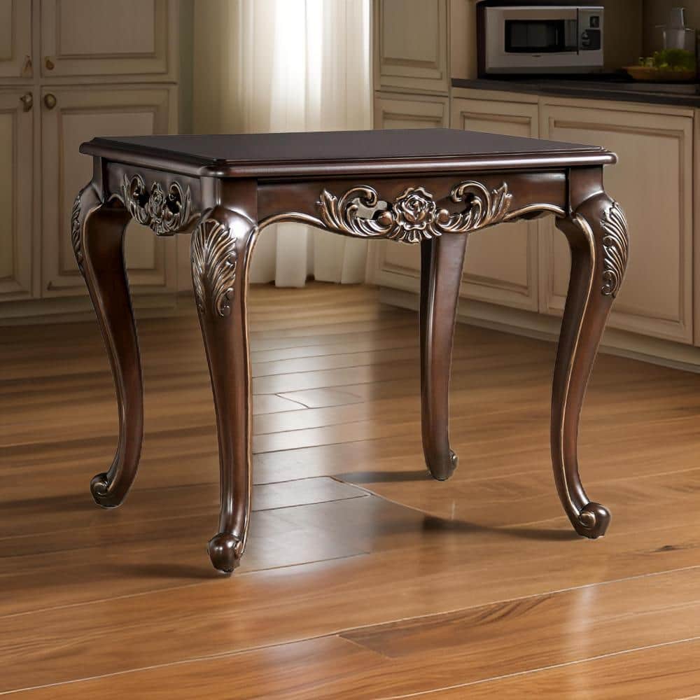 Benjara 27.5 in. Java Brown Square Wood Top End/Side Table