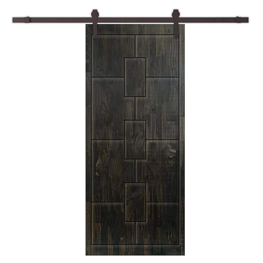 30 in. x 84 in. Charcoal Black Stained Pine Wood Modern Interior Sliding Barn Door with Hardware Kit price history on PriceWatchPro