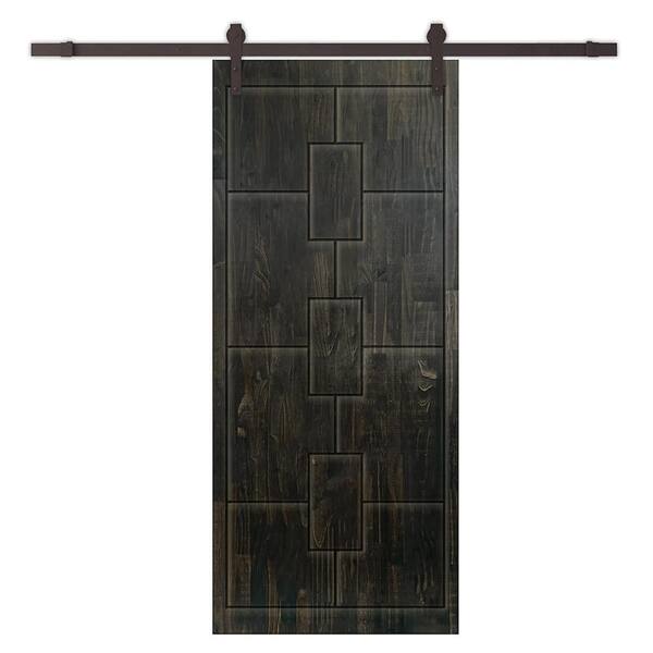 CALHOME 42 in. x 80 in. Charcoal Black Stained Pine Wood Modern Interior Sliding Barn Door with Hardware Kit