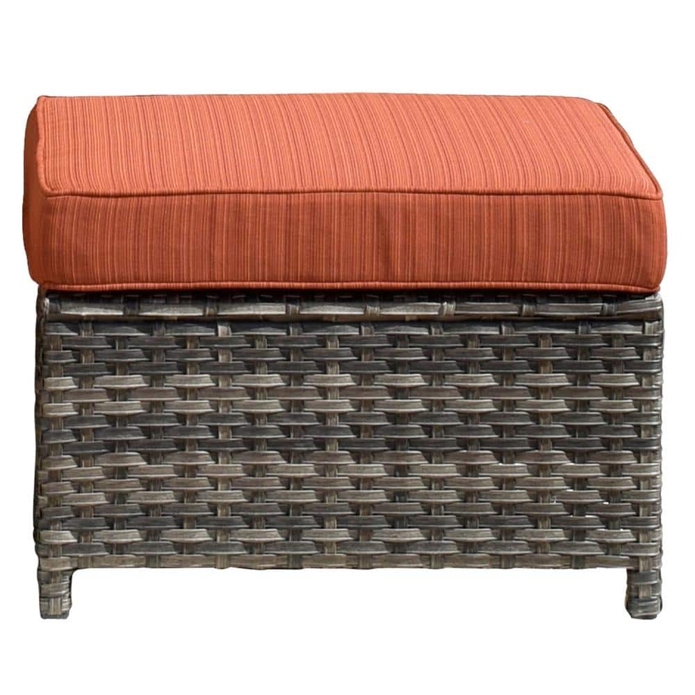 7-Person Gray Steel Frame Patio Sofa Set with Orange Cushions