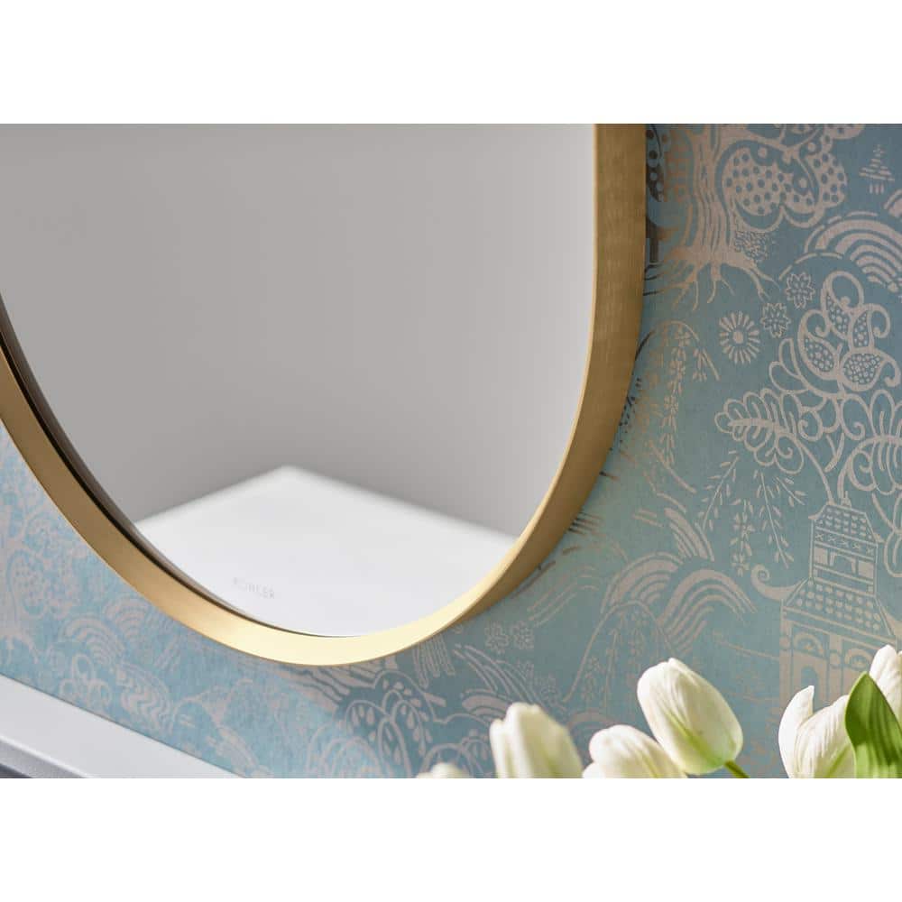Transitional 28" Round Vanity Mirror in Moderne Brushed Gold