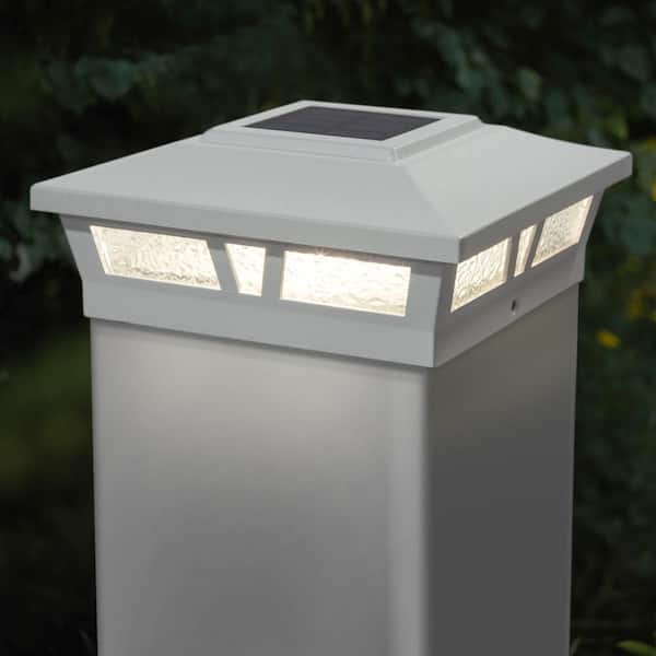Oxford White Integrated Led 6 in. x 6 in. Aluminum Oxford Solar Post Cap (2-Pack)