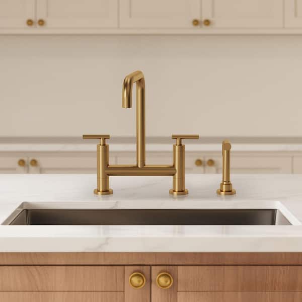 【希少】 grindworks DP-2 ゴールド S20C ６本 アイアン EVERSTEIN 2-Handle Deck Mount Kitchen Faucet 2-Hole Bridge Kitchen