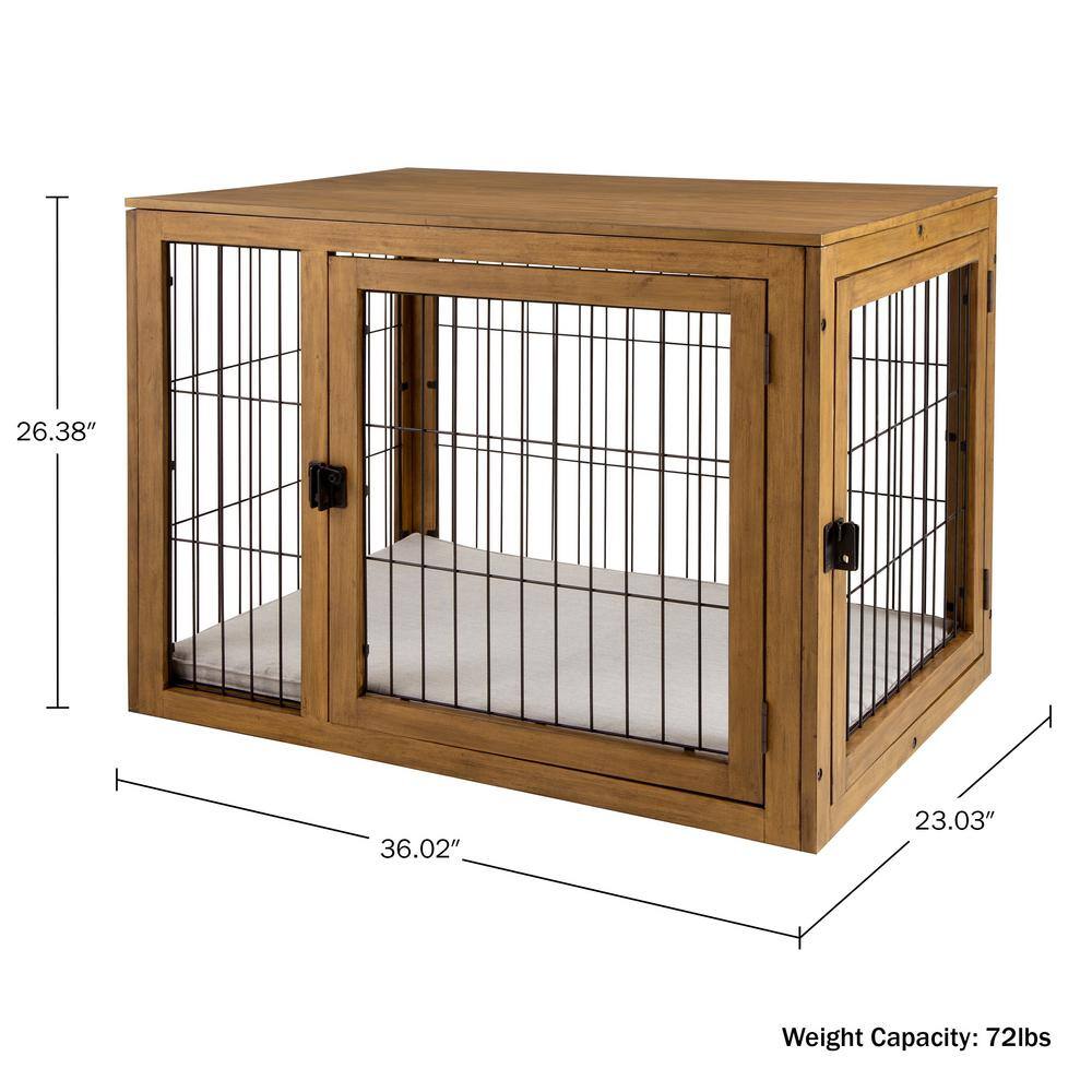 Medium Natural Acacia Wood and Metal Dog Crate Table